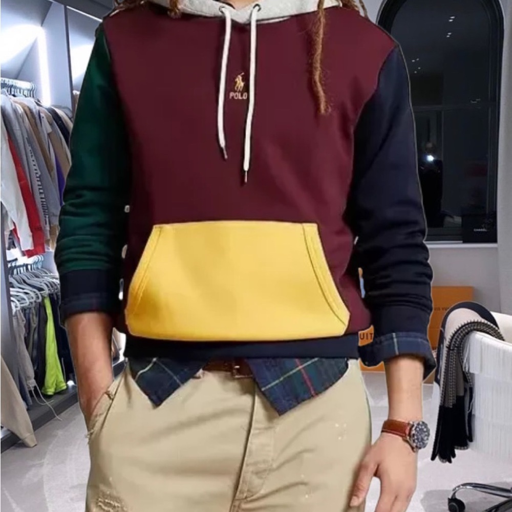POLO RALPH LAUREN L/S HOODED SWEATSHIRT~COLORBLOCK~SM